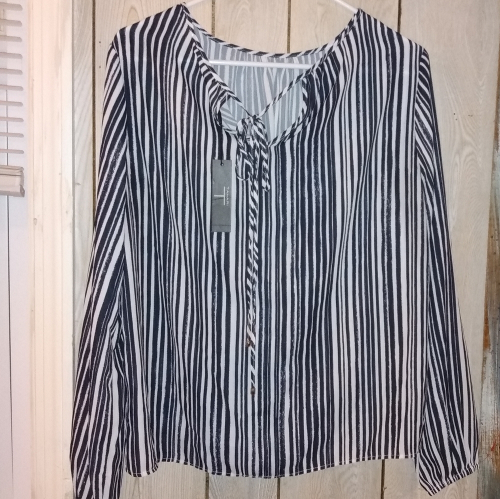 Navy Blue and White Blouse